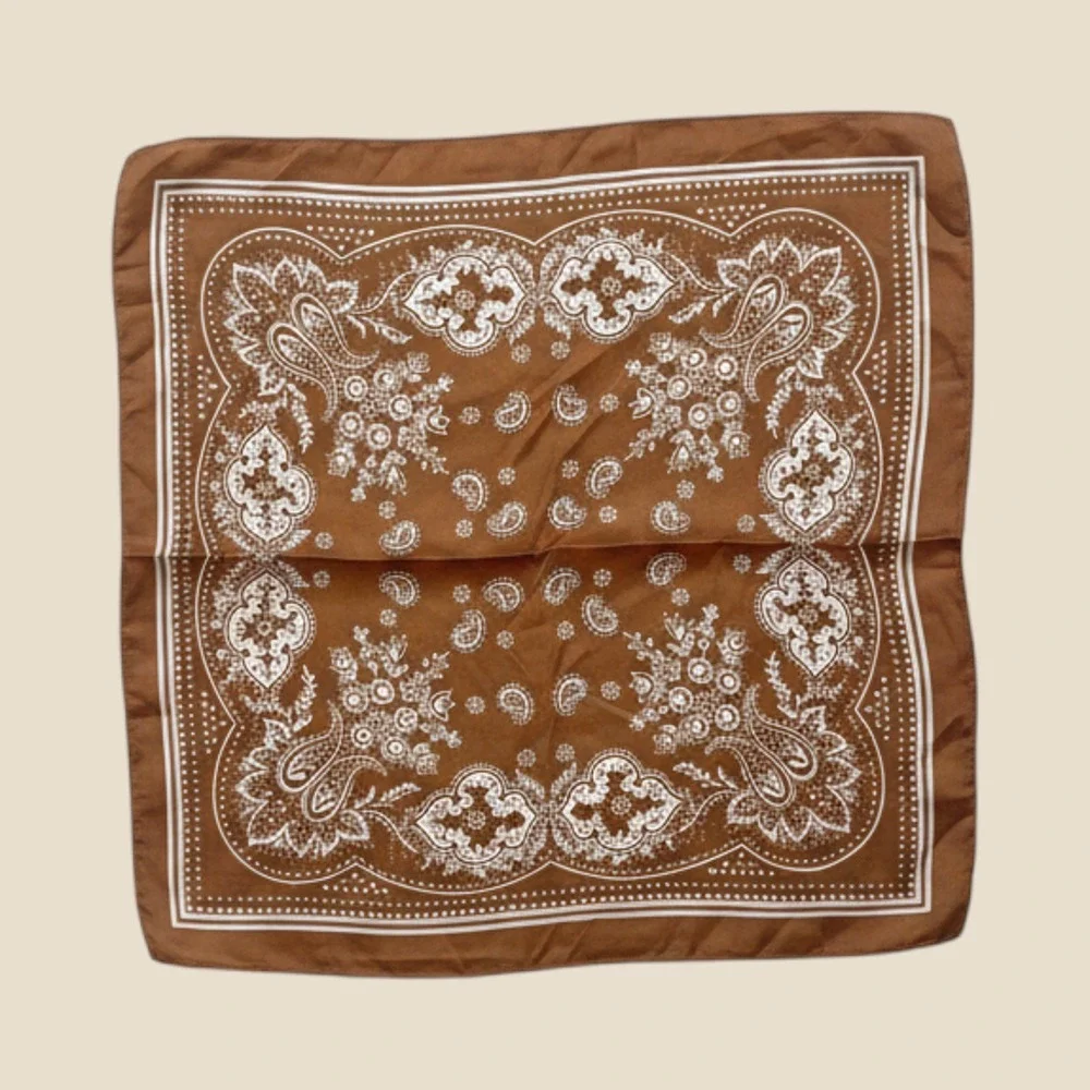 Unbranded Brown Paisley Bandana Square Neckerchief Scarf Western Floral Print